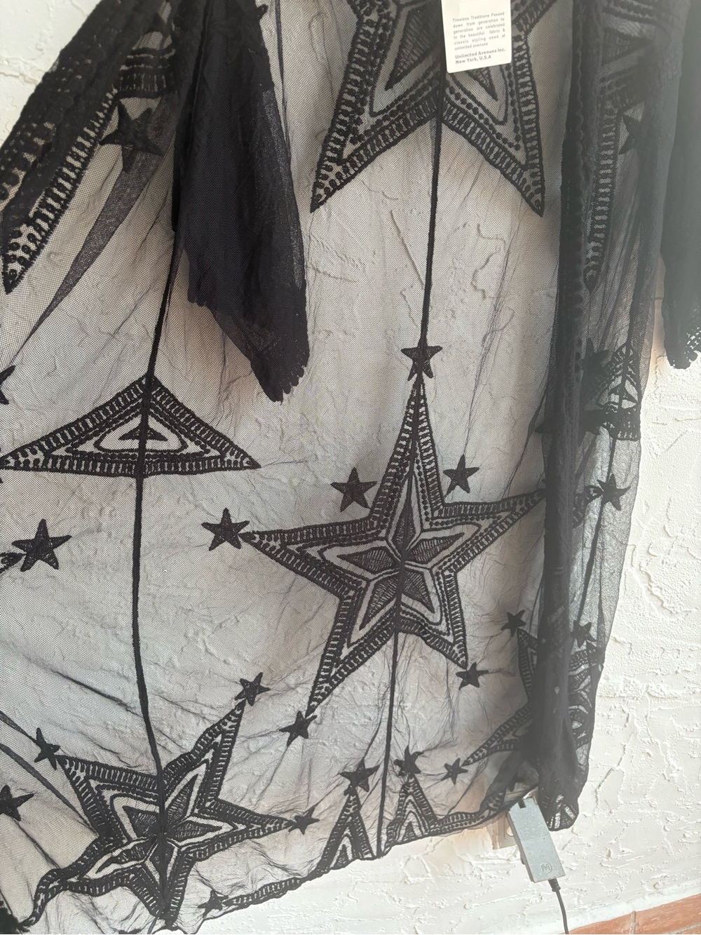NWT Rebellion Again Black Star Embroidered Mesh Duster Kimono M - Picture 5 of 7